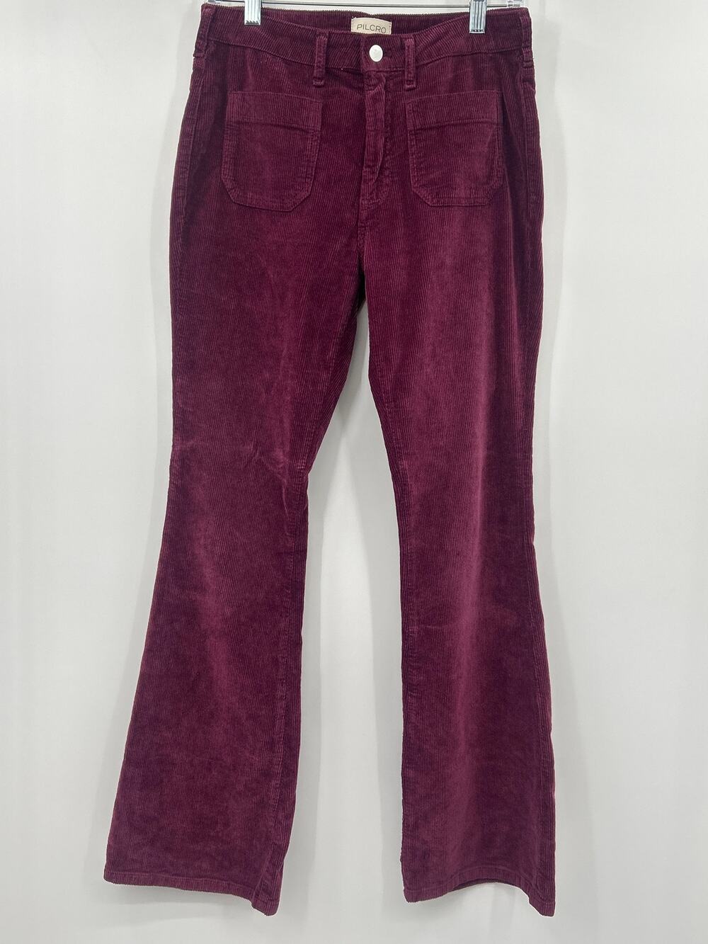 PILCRO Corduroy Flare Pants Burgundy Plum 27 Boho 70s Style Western Fall